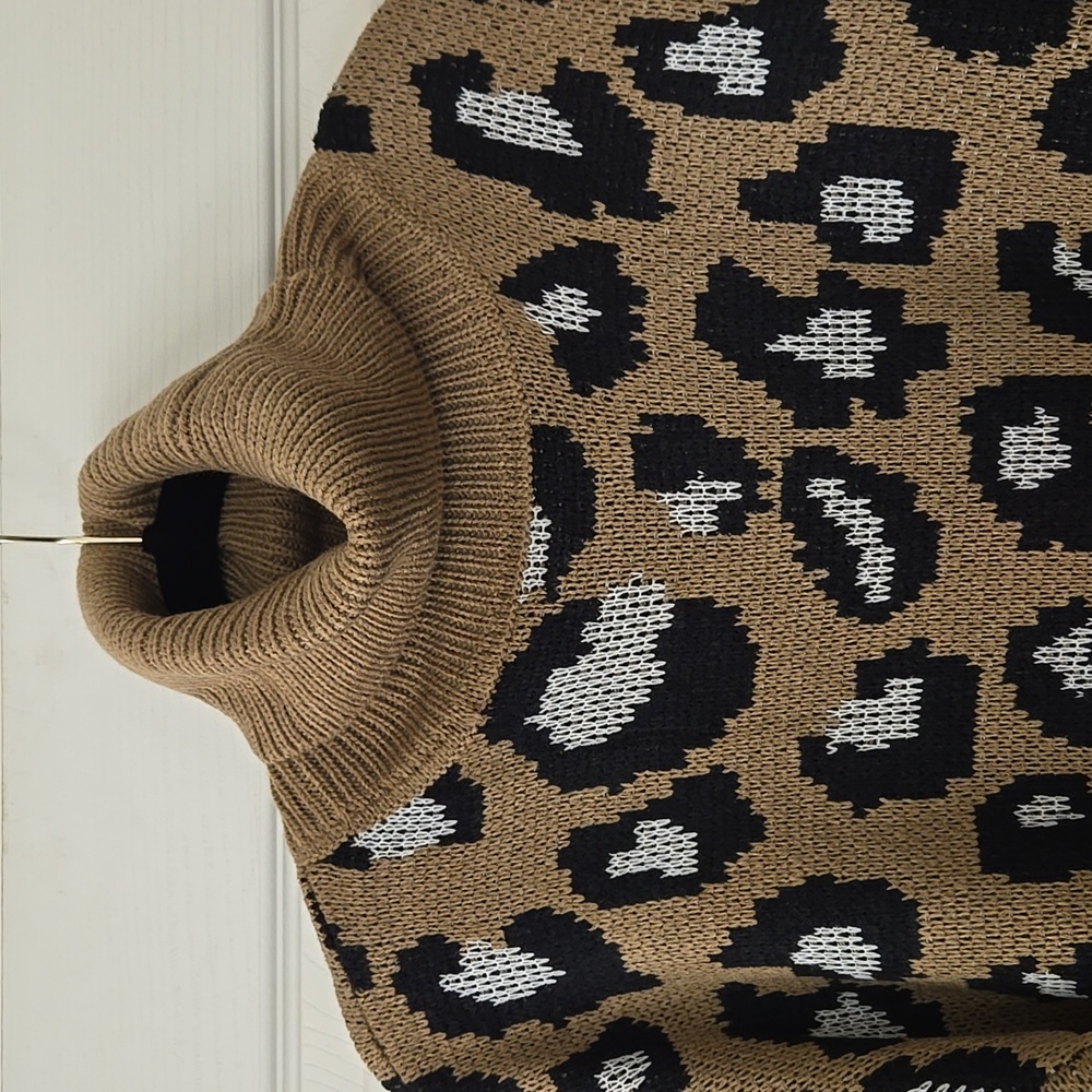 NWOT Leopard Print Turtleneck Sweater Dress - Picture 4 of 7